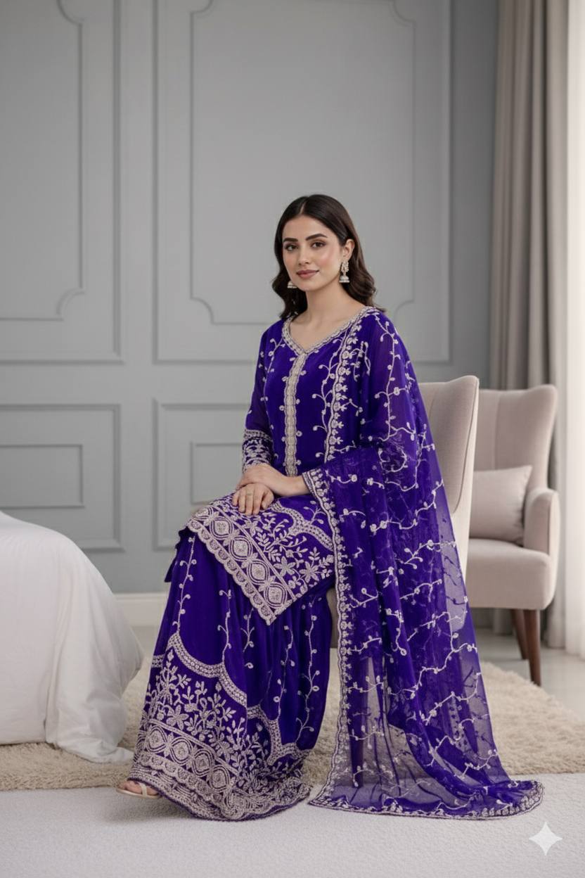 Silk And Heavy Embroidery Sequence Work Top-Bottom And Dupatta Set in Germany