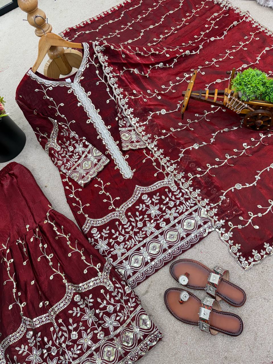 Silk And Heavy Embroidery Sequence Work Top-Bottom And Dupatta Set in Germany