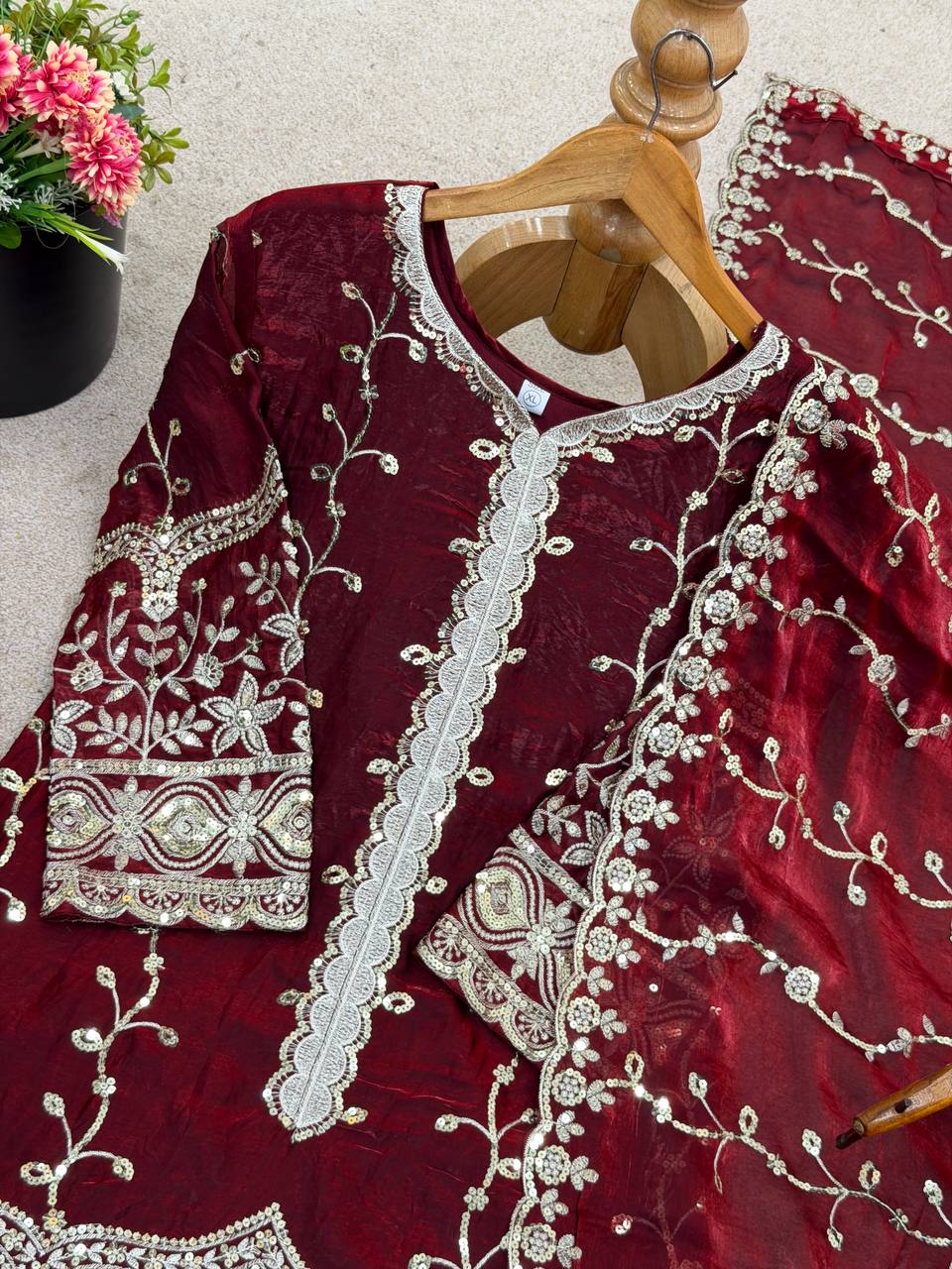 Silk And Heavy Embroidery Sequence Work Top-Bottom And Dupatta Set in Germany