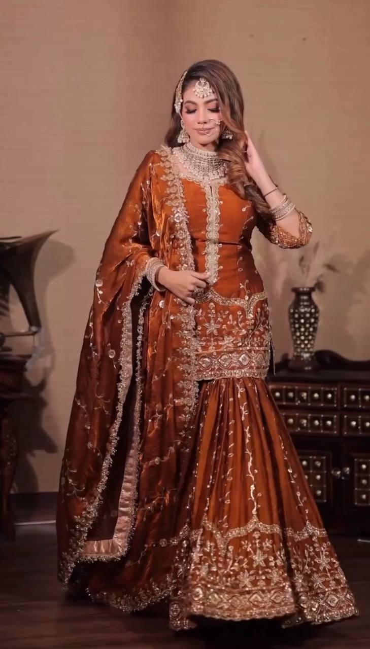 Silk And Heavy Embroidery Sequence Work Top-Bottom And Dupatta Set in Germany