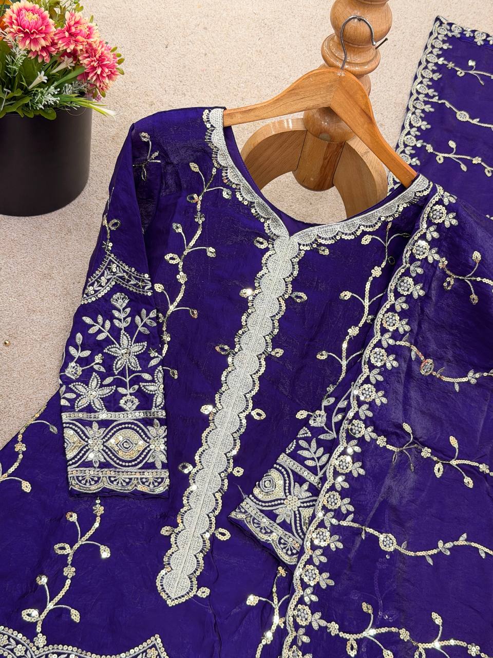 Silk And Heavy Embroidery Sequence Work Top-Bottom And Dupatta Set in Germany