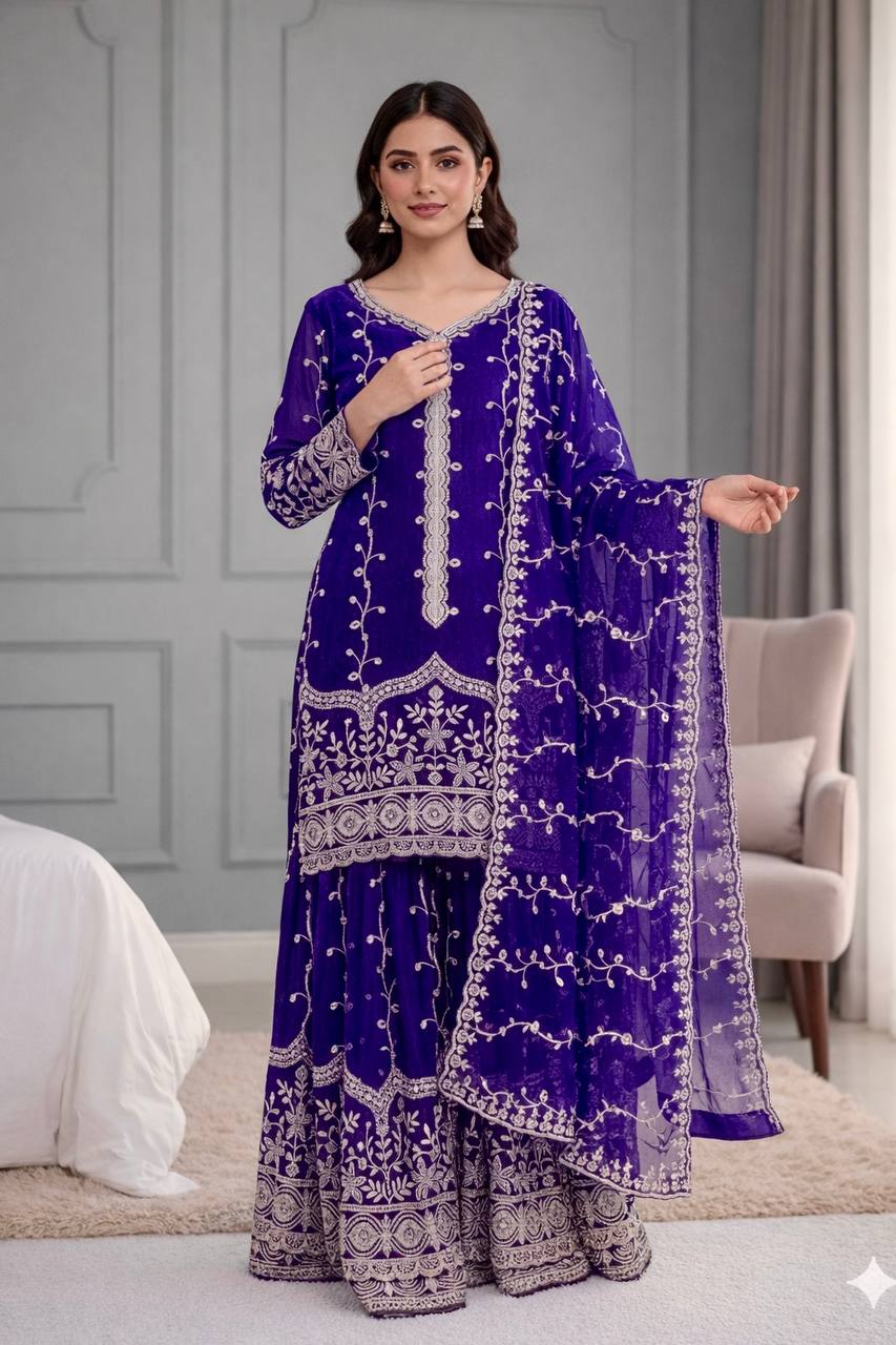 Silk And Heavy Embroidery Sequence Work Top-Bottom And Dupatta Set in Germany