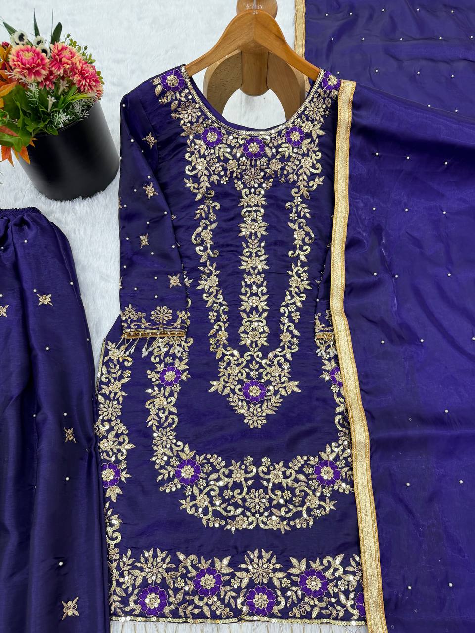 GMY SILK With Heavy Embroidery Sequence Work Top-Bottom And Dupatta Set in Berlin