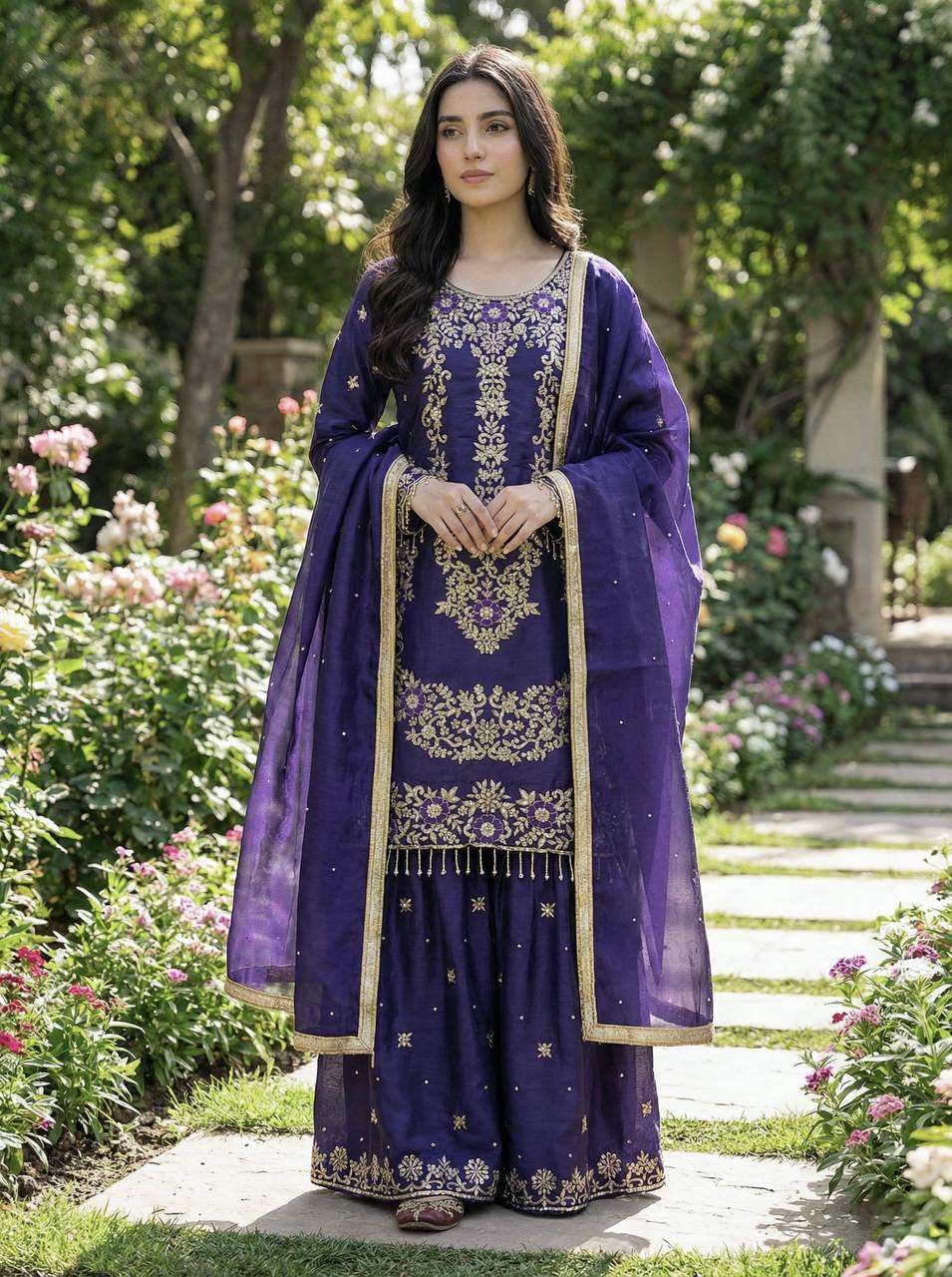 GMY SILK With Heavy Embroidery Sequence Work Top-Bottom And Dupatta Set in Berlin