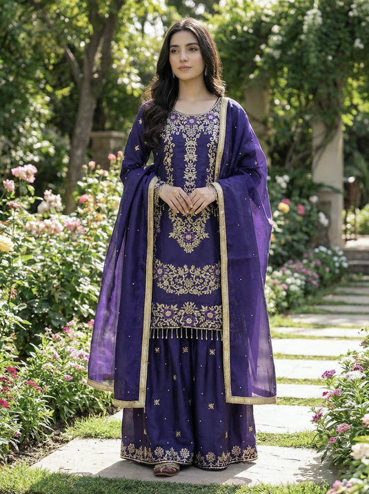 GMY SILK With Heavy Embroidery Sequence Work Top-Bottom And Dupatta Set in Berlin