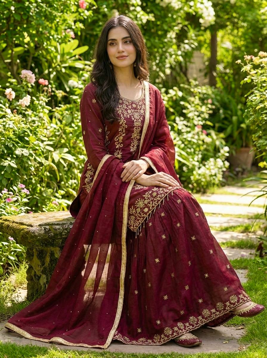 GMY SILK With Heavy Embroidery Sequence Work Top-Bottom And Dupatta Set in Berlin