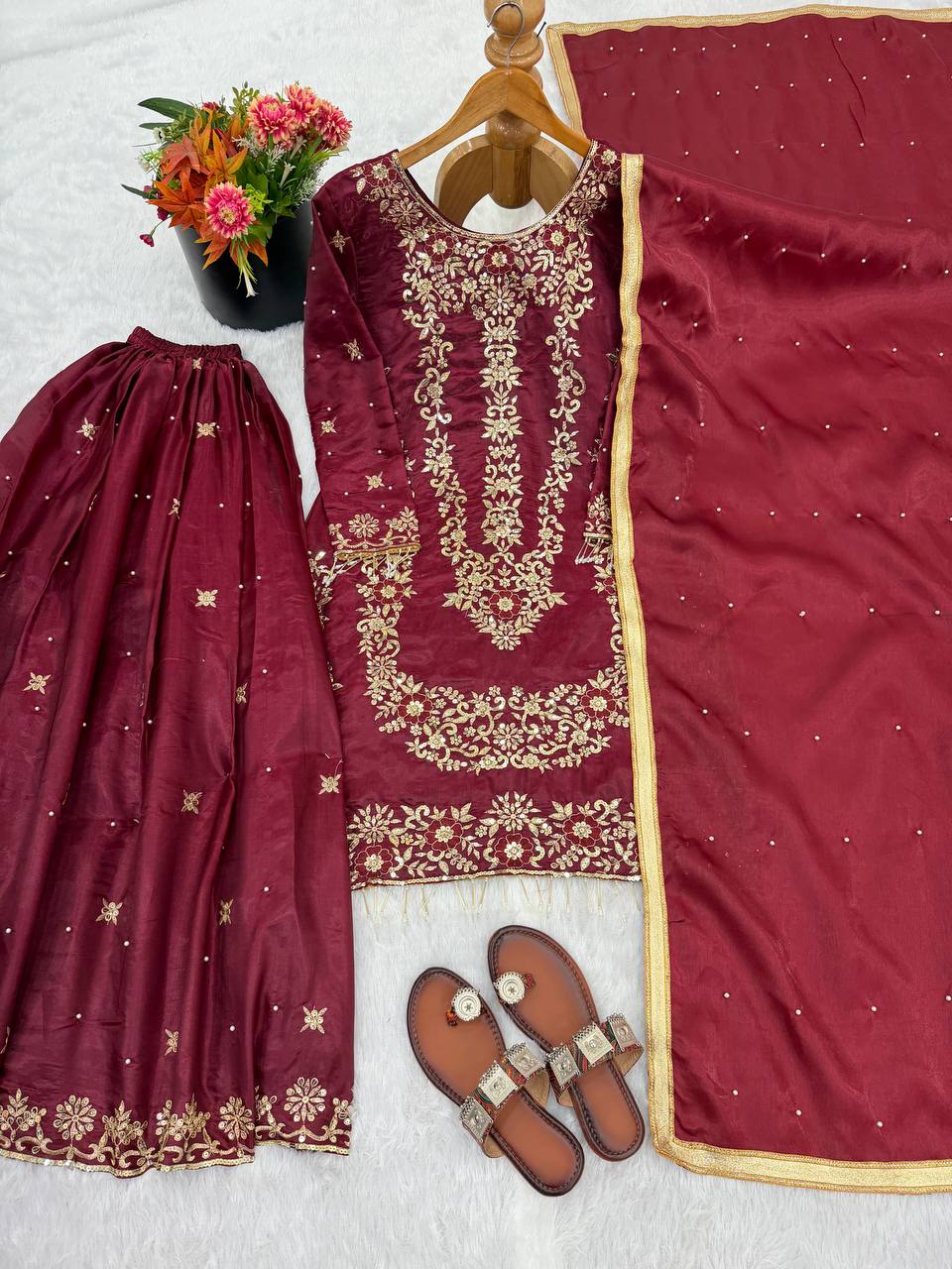 GMY SILK With Heavy Embroidery Sequence Work Top-Bottom And Dupatta Set in Berlin