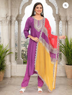 Purple Poly Silk Lace Scalloped Zari embroidery Straight fit kurta set in Berlin
