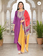 Purple Poly Silk Lace Scalloped Zari embroidery Straight fit kurta set in Berlin