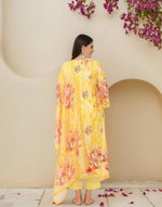 Comfy Yellow Pure Cotton Floral Printed Kurta Set With Straight Bottom And Flowy Dupatta in Munich