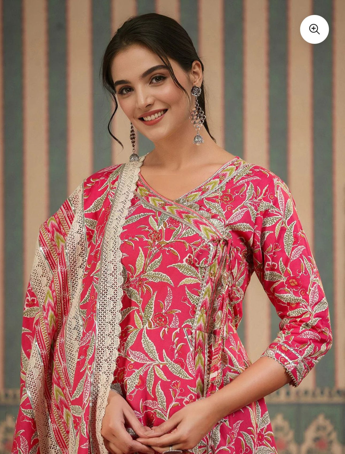 Floral Printed Angrakha Kurta With Straight Bottom And Cotton Printed Dupatta in Berlin