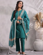 Women's Green Ethnic Motifs Straight Kurta with Trousers & Dupatta in Germany