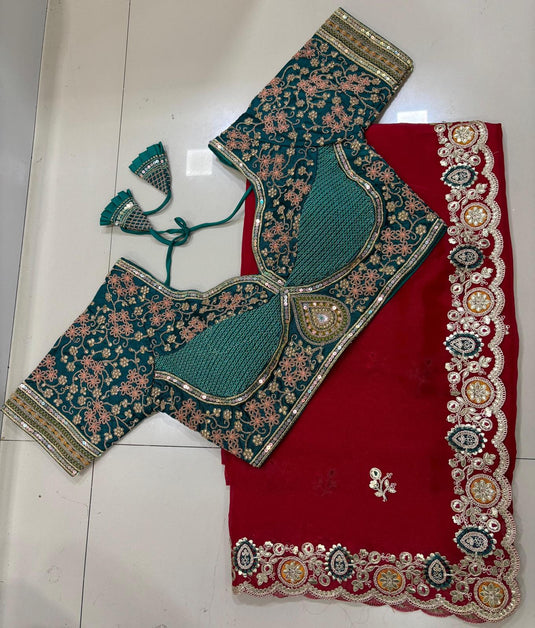 SOFT CHINON SILK WITH HEAVY SEQUENCE MULTI WORK SAREE WITH STITCHED BLOUSE  IN BERLIN