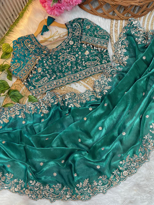 Beautiful Fandy Silk C -pallu Sequins embroidery work saree in Munich