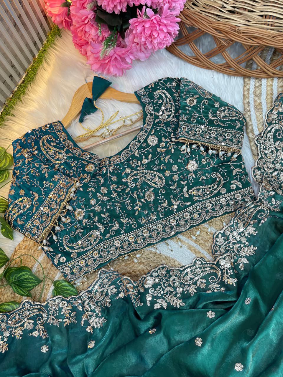 Beautiful Fandy Silk C -pallu Sequins embroidery work saree in Munich