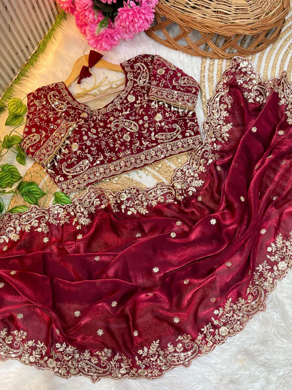 Fandy Silk C-pallu Sequins embroidery work saree in Berlin
