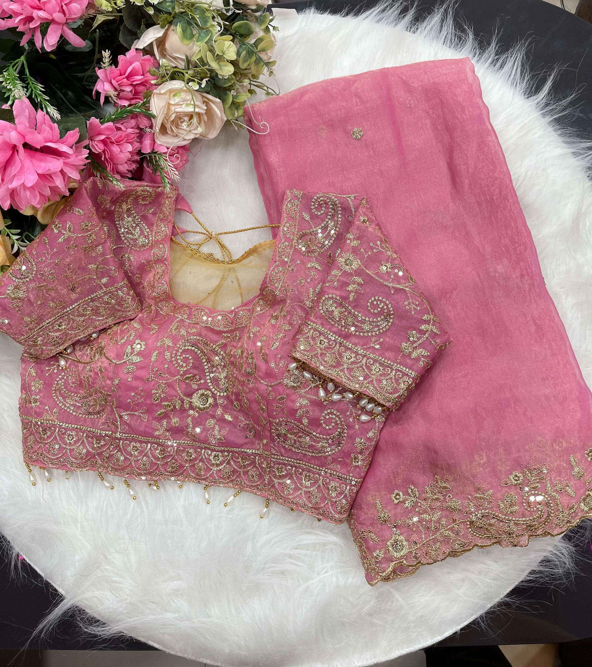 Fandy Silk C-pallu Sequins embroidery work saree in Berlin
