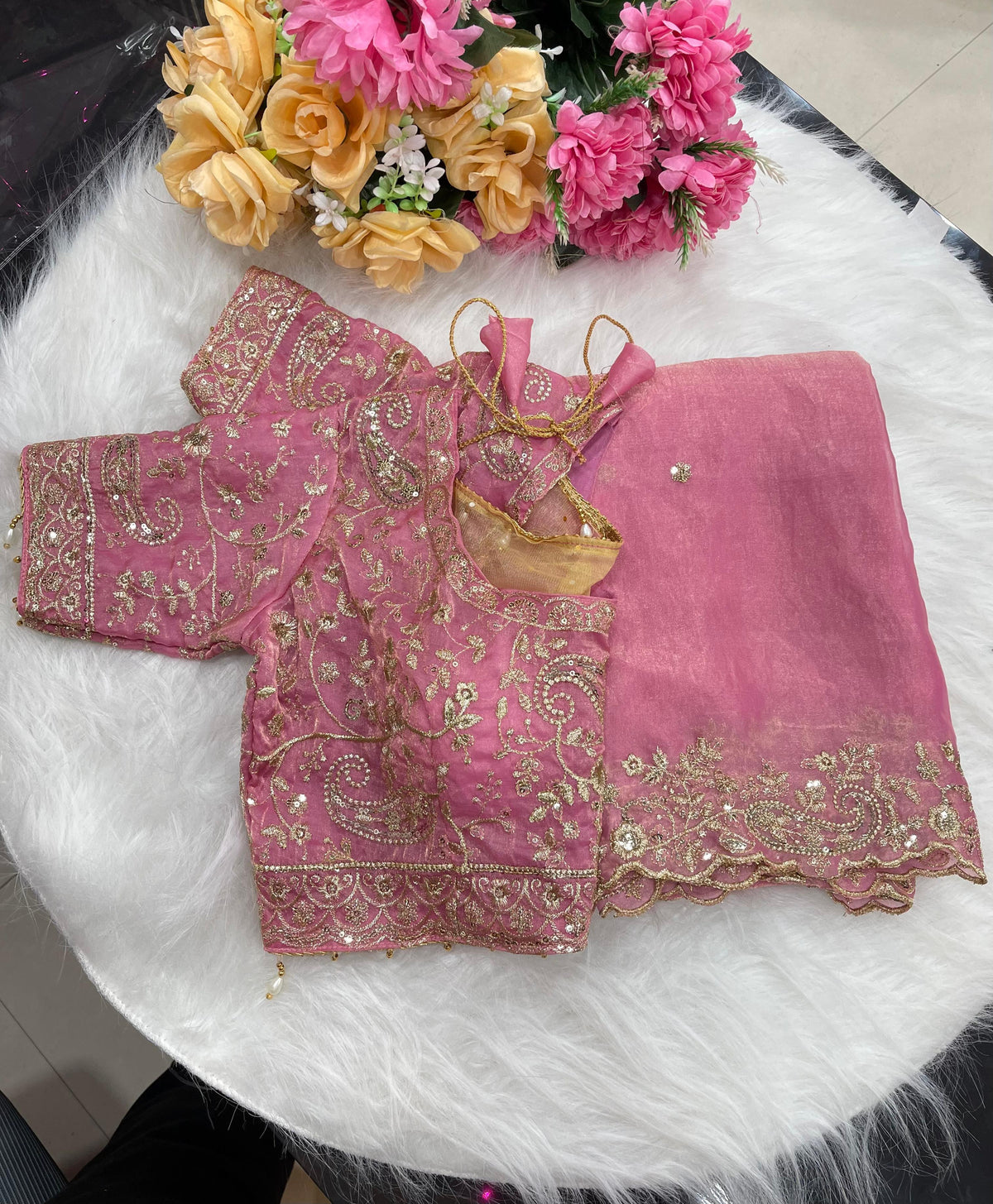 Fandy Silk C-pallu Sequins embroidery work saree in Berlin