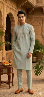 Men's Silk Mint Kurta Churidar Set in Germany