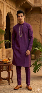 Men's Silk Purple Kurta Churidar Set in Germany