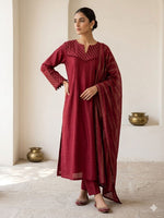 Maroon Embroidered Neck  Kurta Bottom Dupatta Set in Berlin