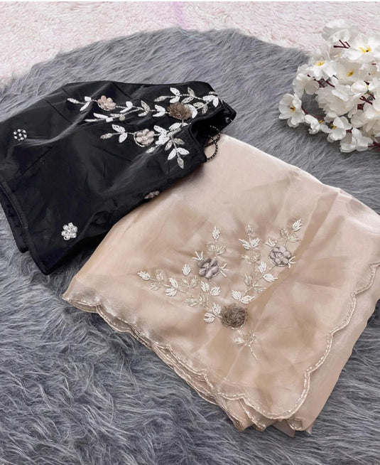 Jimmy Choo Satin Saree with Khatli Cut Dena Handwork and Arco Border With in Germany