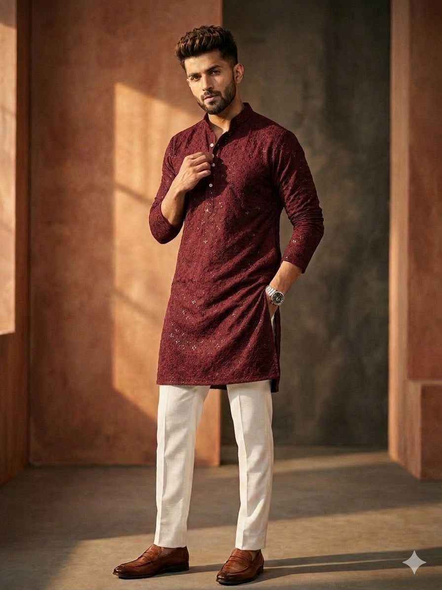 Embroidered Chikankari Kurta for Men In Berlin