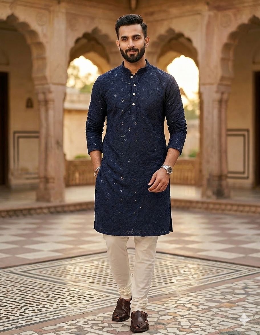 Embroidered Chikankari Kurta for Men In Germany