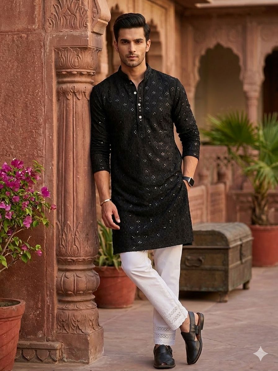 Embroidered Chikankari Kurta for Men In Germany