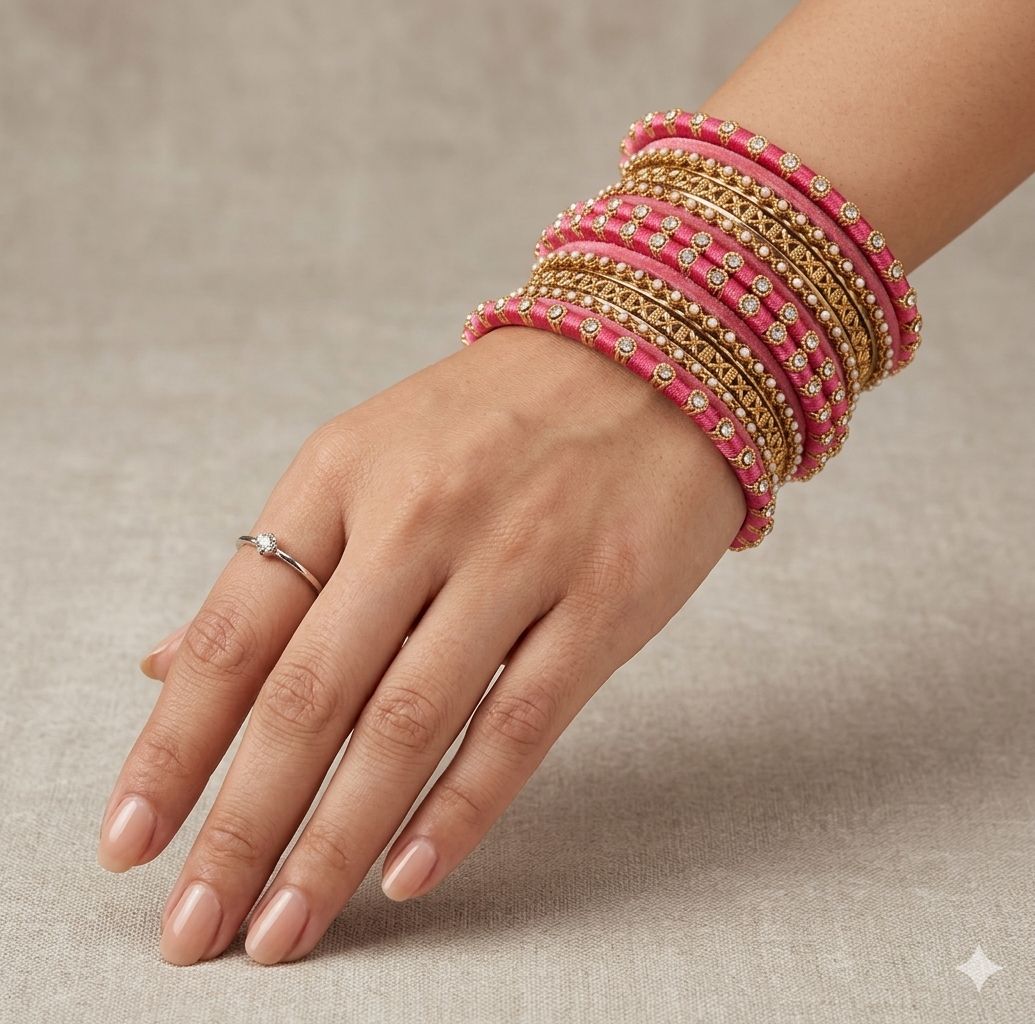 Pastel Pink Silk Thread Kundan  Bangle Set in Germany