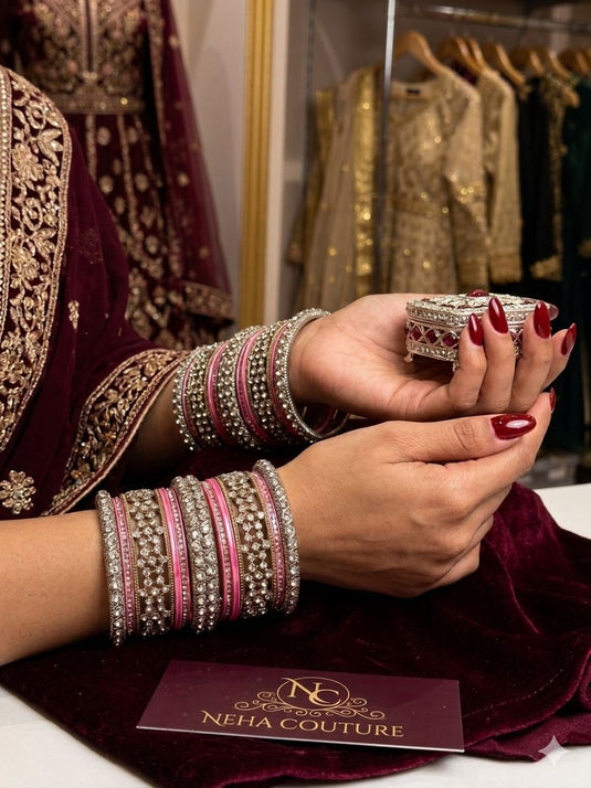 Baby Pink Kundan bangles set in Berlin