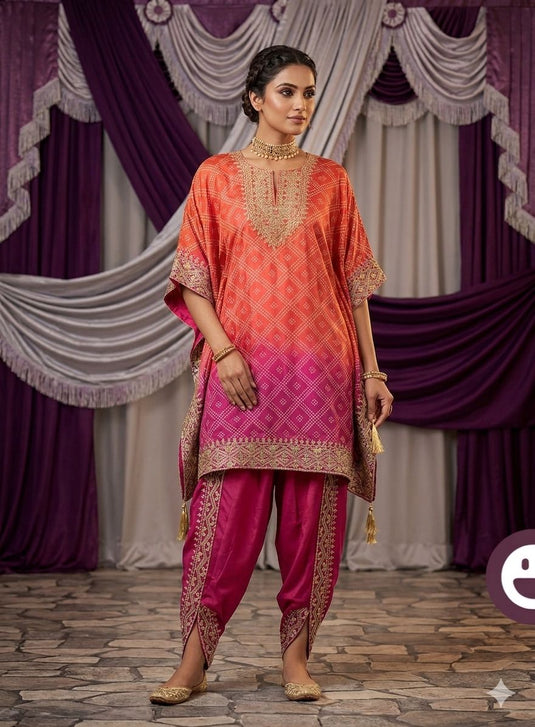 CHINON SILK PRINTED KAFTAN DHOTI PAIR SET IN BERLIN
