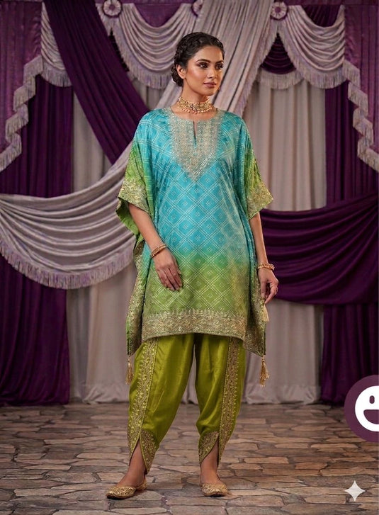 CHINON SILK PRINTED KAFTAN DHOTI PAIR SET IN BERLIN