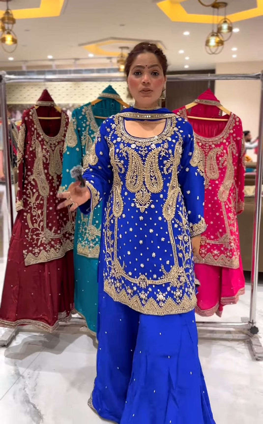Royal Blue Party Wear Look Top , Sharara Plazzo and Dupatta in Germany Namma Markt