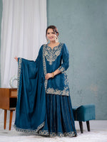 Teal Blue Heavy Embroidery Suit in Germany