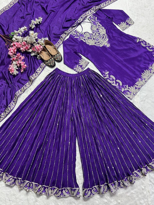Dark Purple Heavy Embroidery Suit in Germany