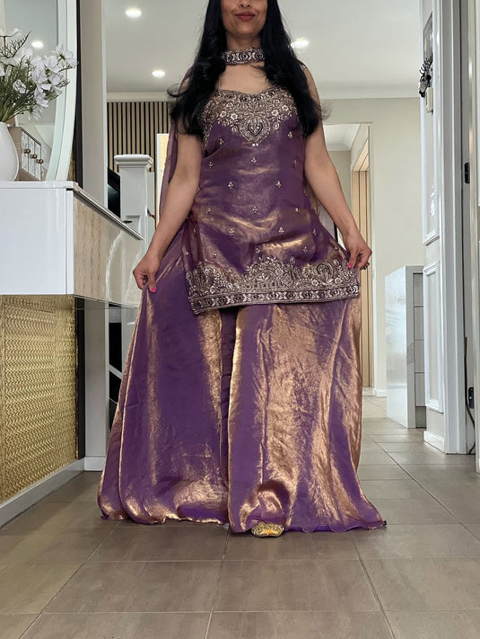 Lavender Embroidery Sequence Worked Top-Plazzo And Dupatta Set in Berlin
