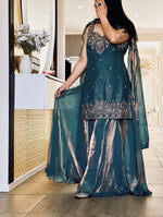 Teal Embroidery Sequence Worked Top-Plazzo And Dupatta Set in Berlin