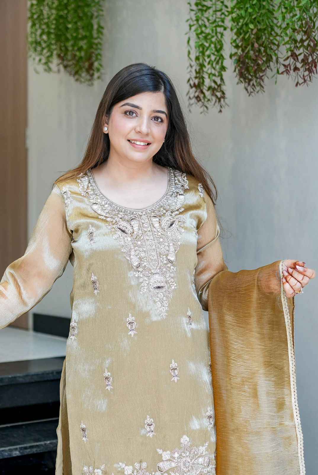 Biege Silk And Heavy Embroidery Sequence Work Top-Bottom And Dupatta Set in Germany