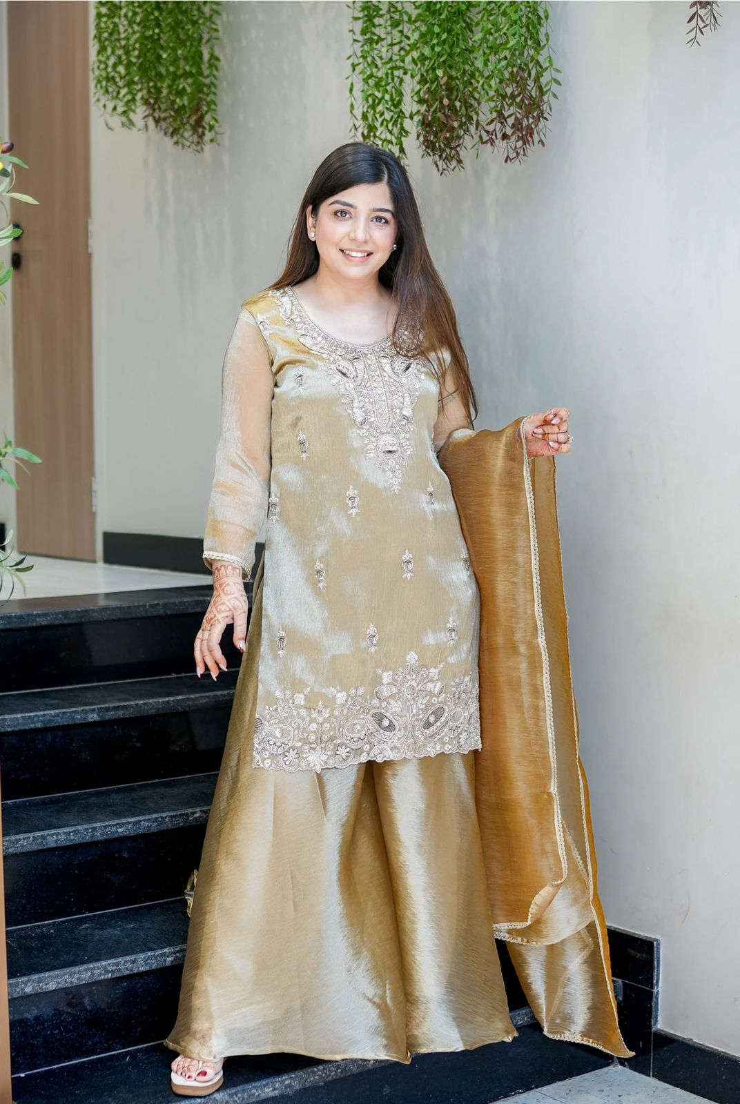 Biege Silk And Heavy Embroidery Sequence Work Top-Bottom And Dupatta Set in Germany