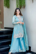 Sky blue Silk And Heavy Embroidery Sequence Work Top-Bottom And Dupatta Set in Germany