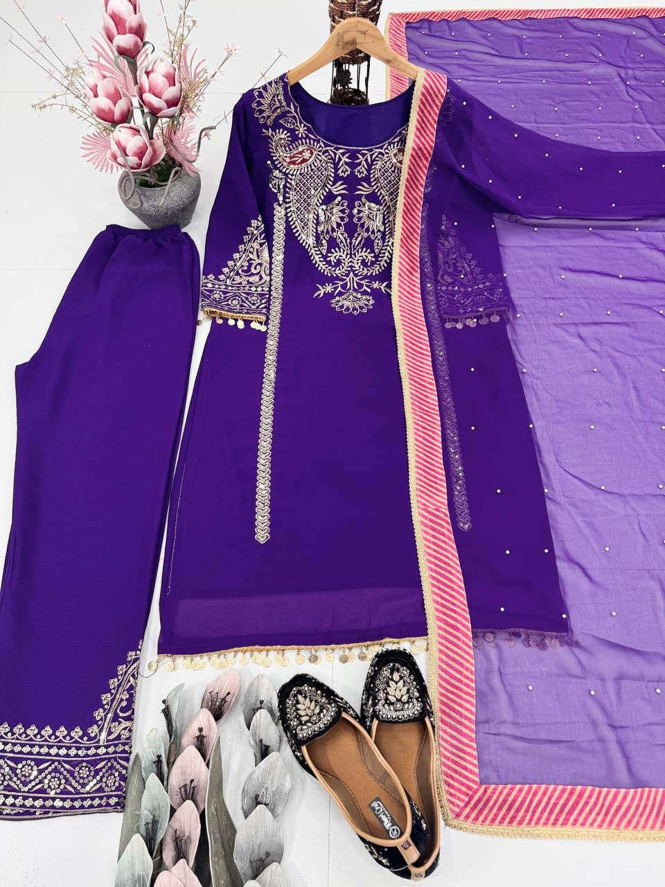 PARTY WEAR HEAVY EMBROIDERY SEQUENCE WORK SUIT SET IN GERMANY