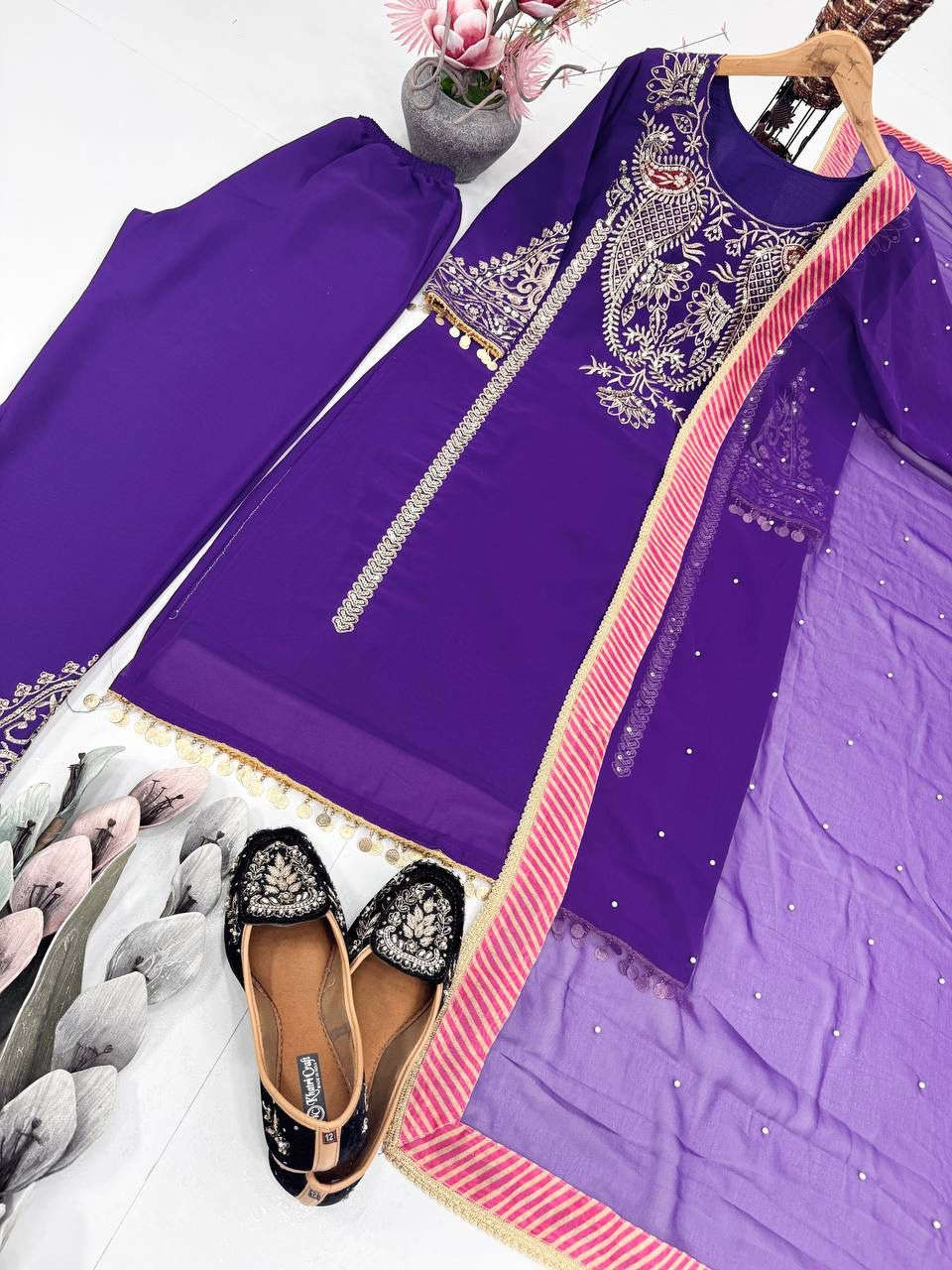 PARTY WEAR HEAVY EMBROIDERY SEQUENCE WORK SUIT SET IN GERMANY