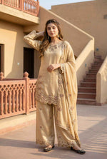 BIEGE HEAVY EMBROIDERY SEQUENCE WORK SUIT IN GERMANY