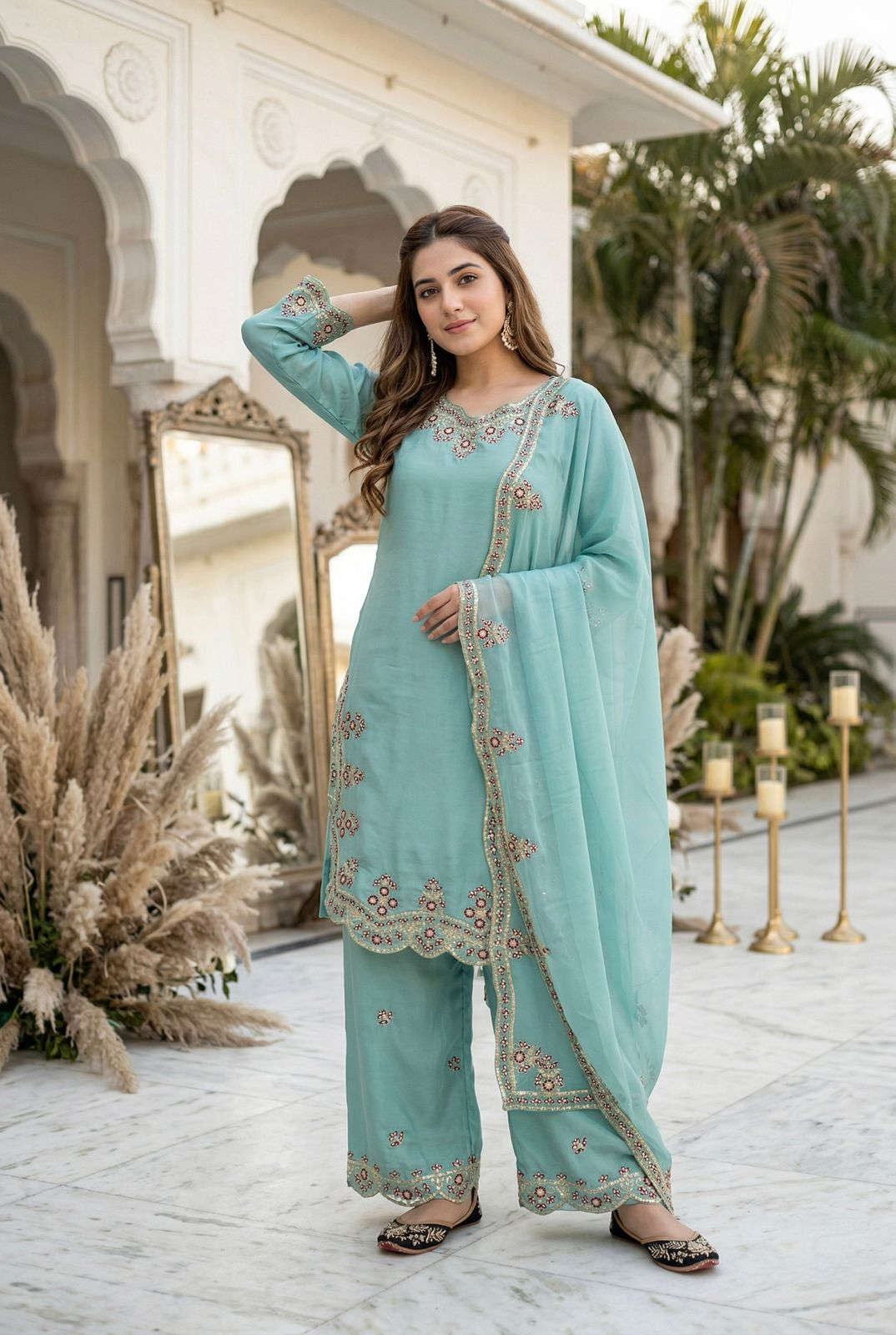MINT GREEN HEAVY EMBROIDERY SEQUENCE WORK SUIT IN GERMANY Namma Markt