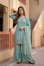 MINT GREEN HEAVY EMBROIDERY SEQUENCE WORK SUIT IN GERMANY