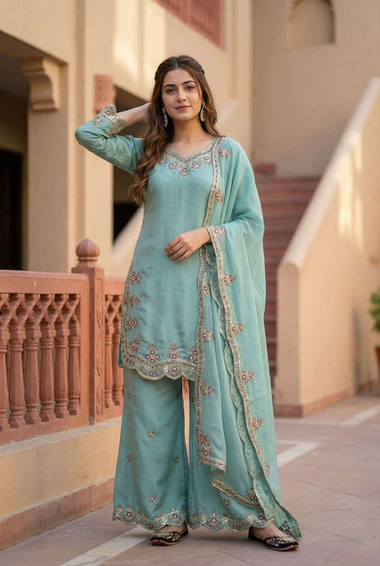 MINT GREEN HEAVY EMBROIDERY SEQUENCE WORK SUIT IN GERMANY Namma Markt