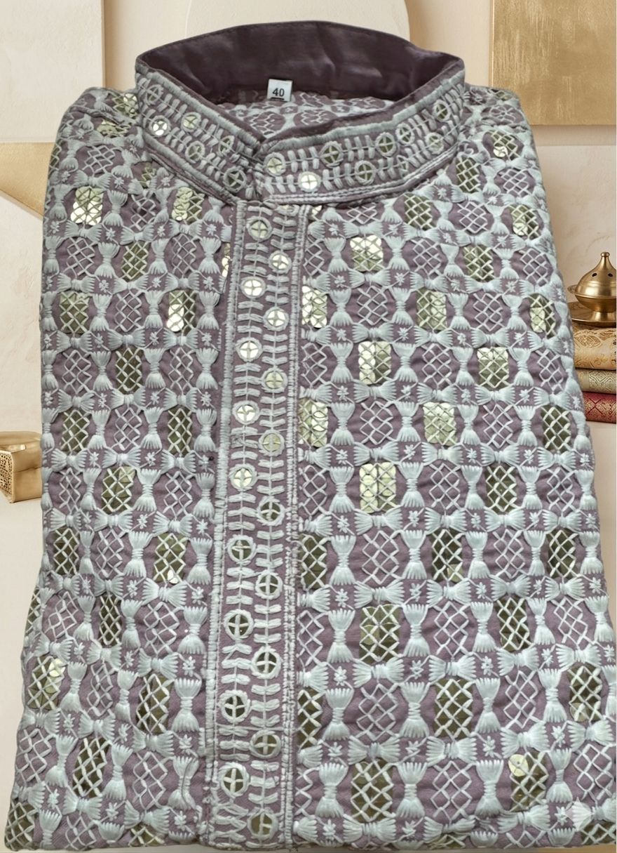 PURPLE MENS CHIKENKARI HEAVY RAYON KURTA IN GERMANY