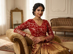 Red Readymade blouse with embroidery in Germany