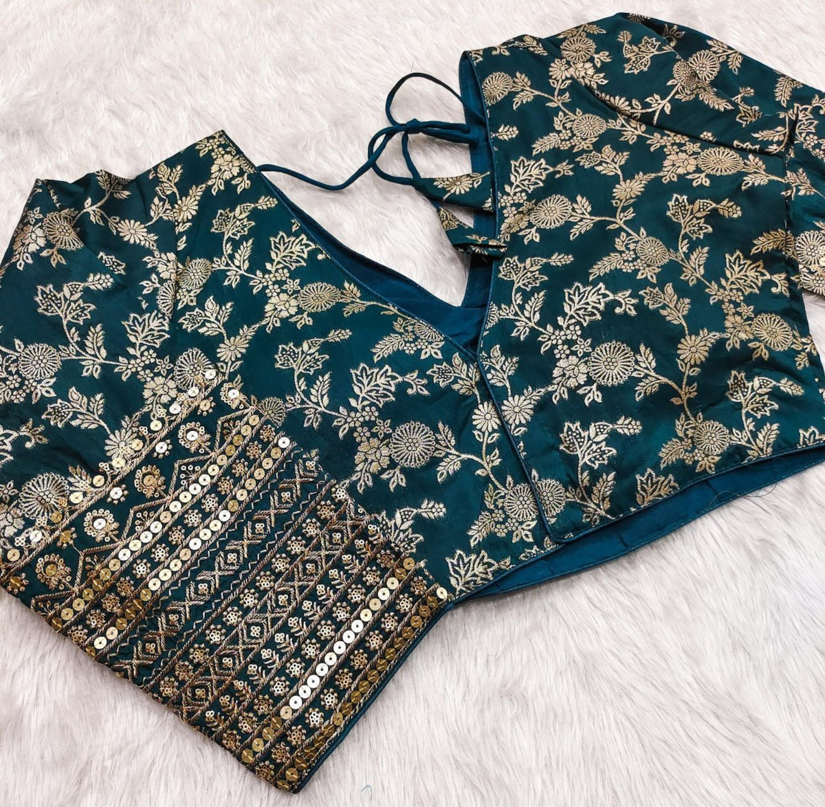 Olive Green Readymade blouse with embroidery in Germany